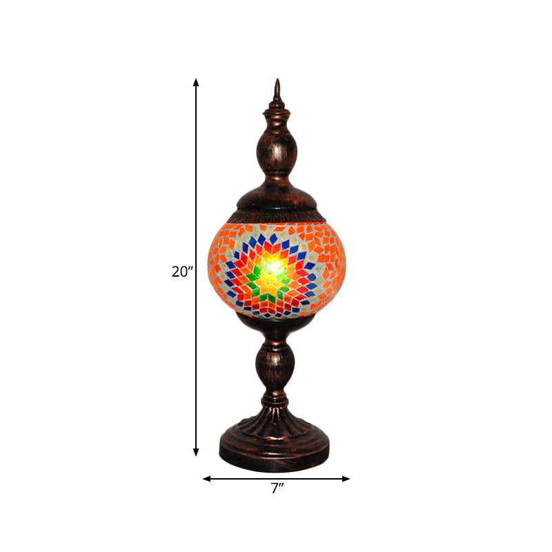 Stained Glass Orange Table Lamp Tower 1 Head Traditional Nightstand Light for Study Room