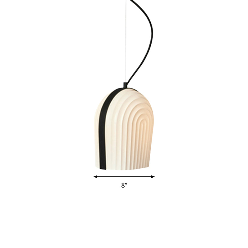 Contemporary Dome Suspension Pendant Frosted Glass 1 Bulb Bedroom Ceiling Light in Black and White