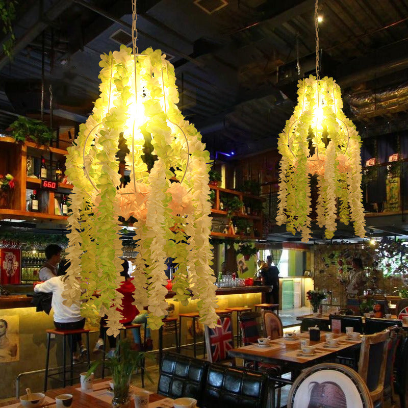 Green Urn Suspension Light Industrial 1 Head Restaurant Pendant Light with Plant Decoration