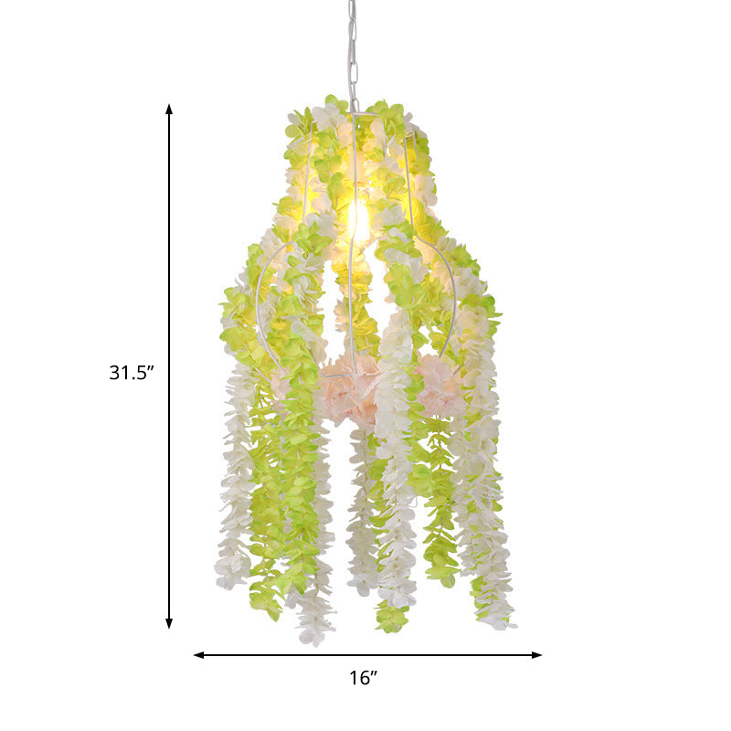 Green Urn Suspension Light Industrial 1 Head Restaurant Pendant Light with Plant Decoration