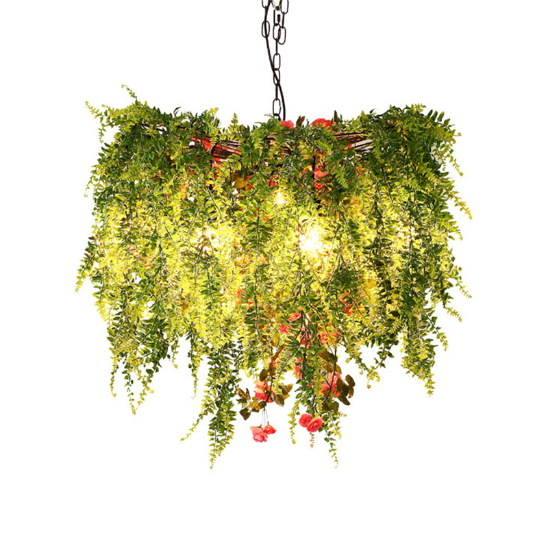 Groen LED plafondlicht Industrieel metaal Open kooi kroonluchter verlichting met plantendecoratie, 18 "/23.5" /31,5 "breed