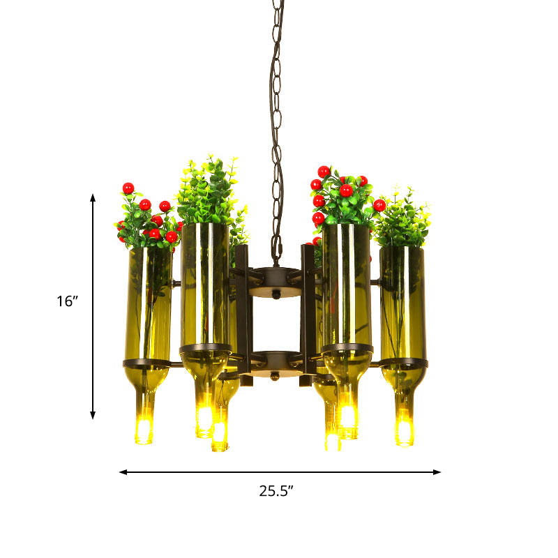 Metal Green Hangende hangers radiaal 6 koppen industrieel kroonluchter hanglampje met plantenontwerp