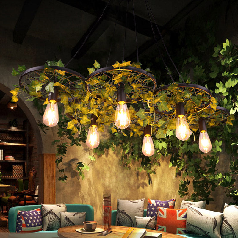 Green Wagon Ceiling Suspension Lamp Industrial Metal 3/6 Heads Restaurant Hanging Chandelier with Plant Decoration