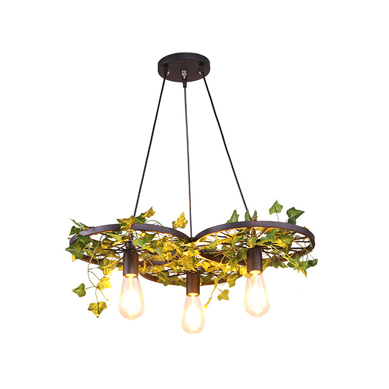 Green Wagon Ceiling Suspension Lamp Industrial Metal 3/6 Heads Restaurant Hanging Chandelier with Plant Decoration