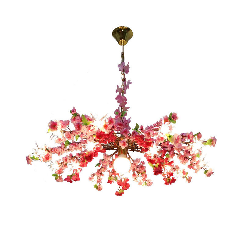 Industrial Bloom Hanging Chandelier 16 Heads Metal LED Down Lighting Pendant in Pink/Yellow/Purple