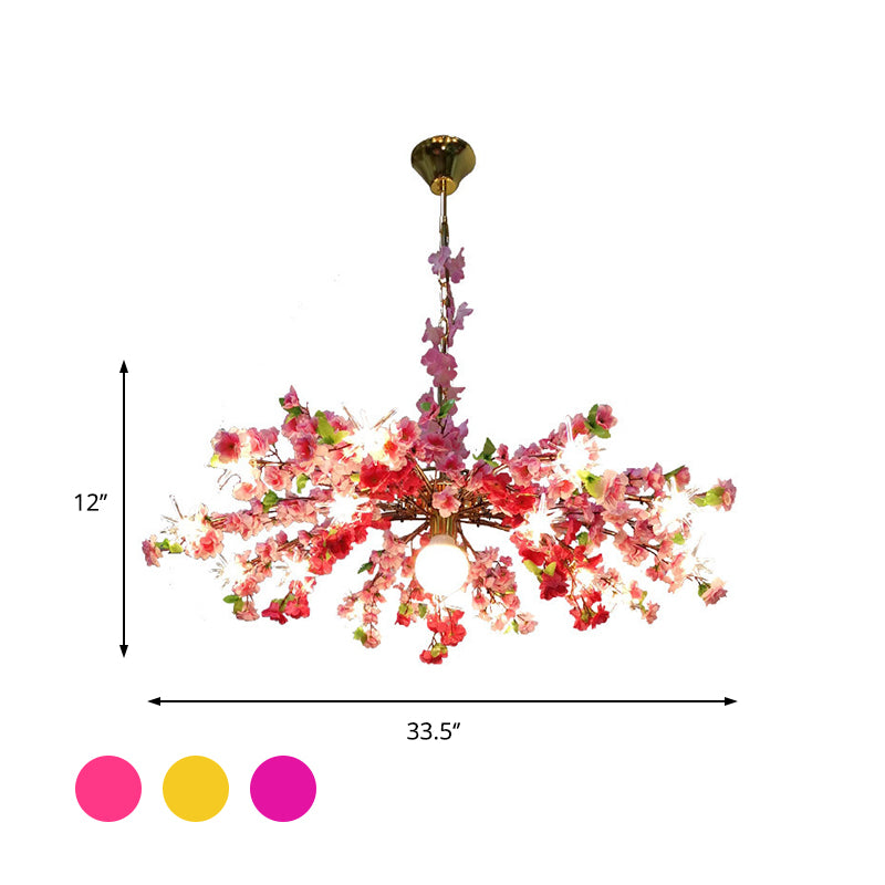 Industrial Bloom Hanging Chandelier 16 Heads Metal LED Down Lighting Pendant in Pink/Yellow/Purple