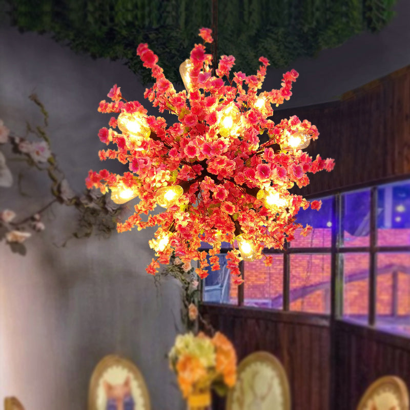 Perzik 12 lichten kroonluchter verlichting vintage metalen bloem led hangend hanglampje