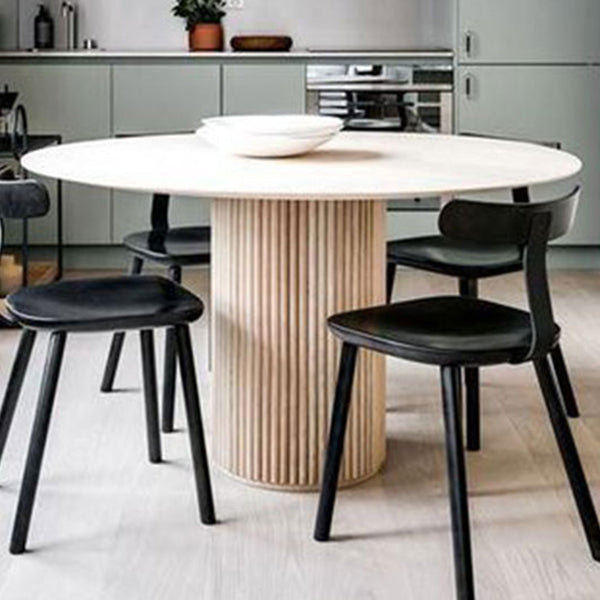 Round Shape Wood Color Dining Table Solid Wood Table Contemporary with Pedestal