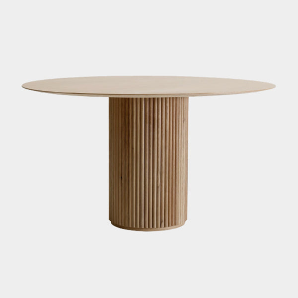 Round Shape Wood Color Dining Table Solid Wood Table Contemporary with Pedestal