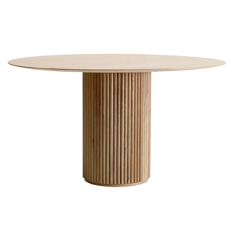 Round Shape Wood Color Dining Table Solid Wood Table Contemporary with Pedestal