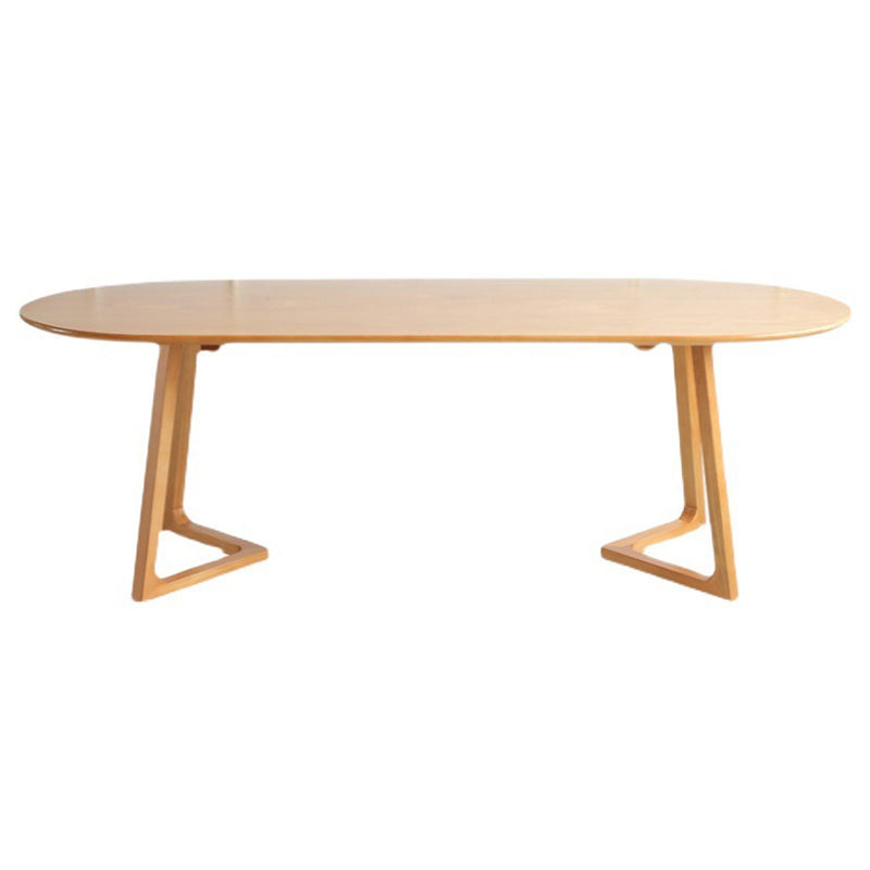 Oval Pine Solid Wood Table Modern Double Pedestal Dining Table with Wooden Base