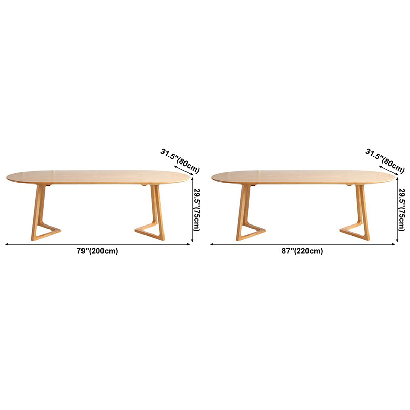 Oval Pine Solid Wood Table Modern Double Pedestal Dining Table with Wooden Base