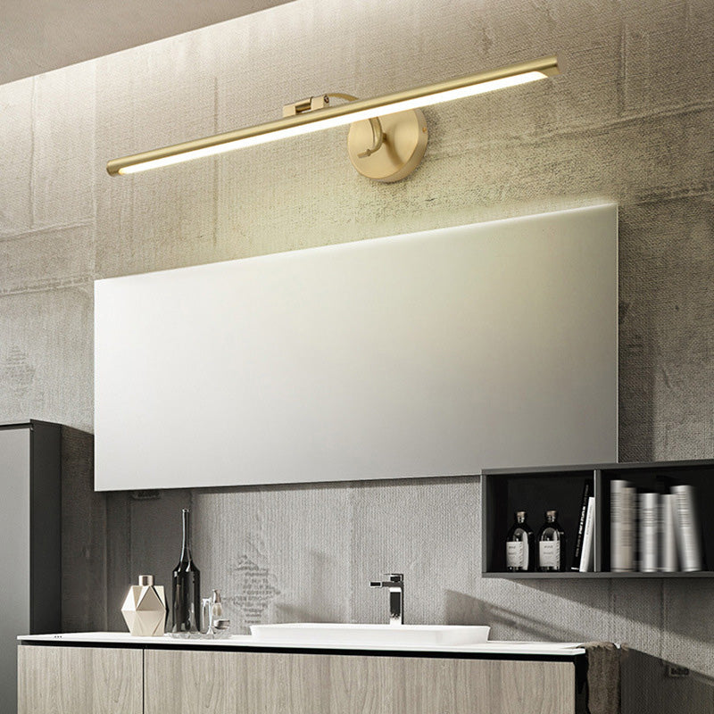 1-Light Linear Shade Wall Sconce Modern Simple Style Mirror Wall Lighting in Brass