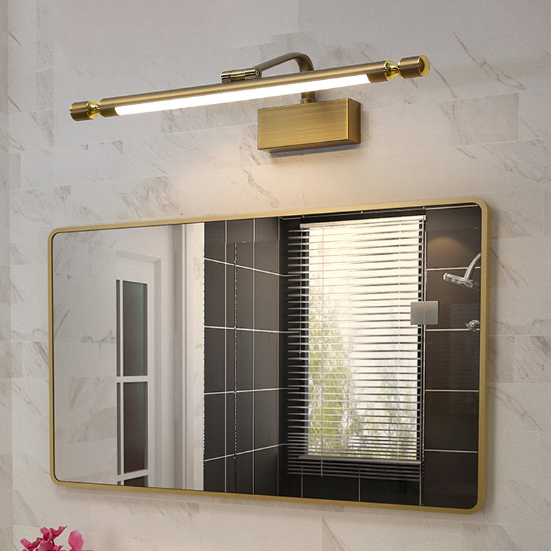 1-Light Linear Shade Wall Sconce Modern Simple Style Mirror Wall Lighting in Brass