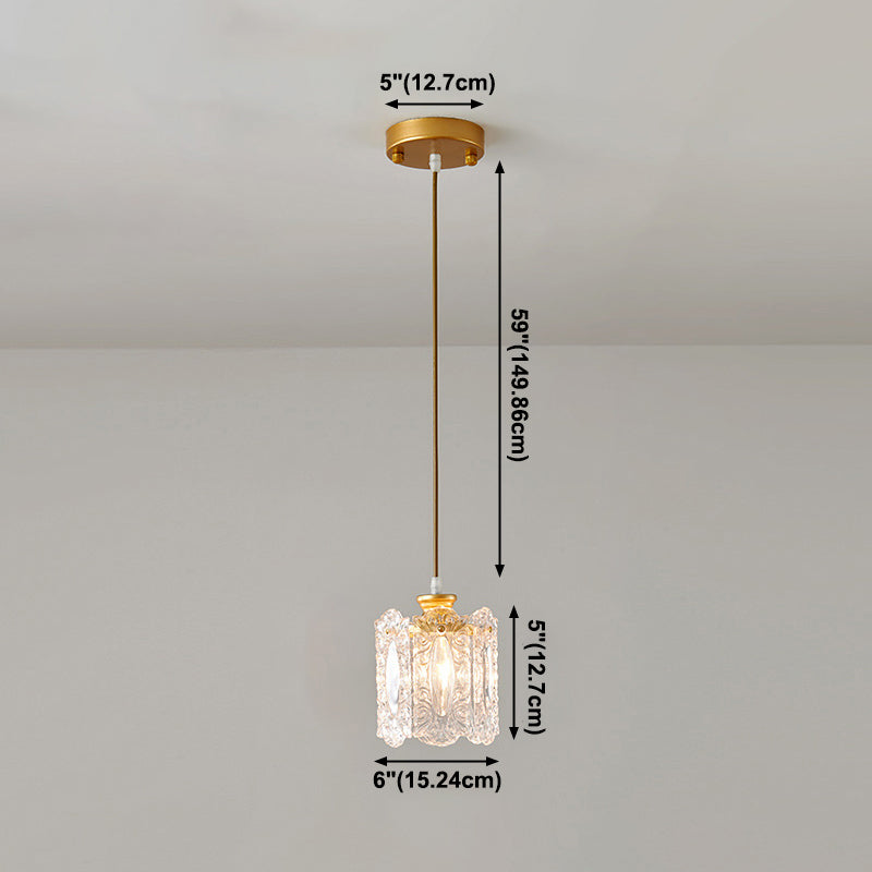 1-Light Drum Shade Hanging Lamp, Contemporary Ribbed Glass Hanging Light