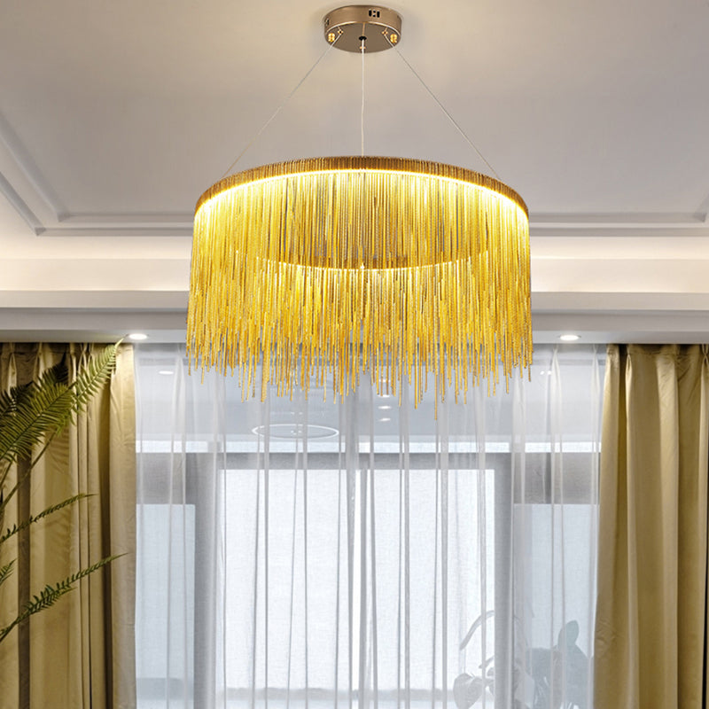 Postmodern Aluminum Hanging Light Fixtures Tassel Sockets Chandelier for Living Room