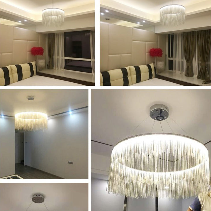 Postmodern Aluminum Hanging Light Fixtures Tassel Sockets Chandelier for Living Room