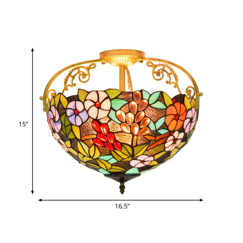 Éclairage en semi-monment floral 3 lumières coupées en verre