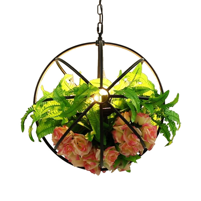 Antique Global Hanging Chandelier 4 Bulbos de metal LED Rose Coste de lámpara en negro