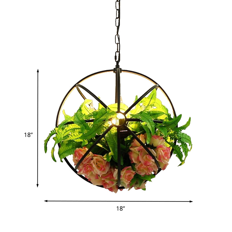 Antiek wereldwijd hangende kroonluchter 4 lampen metaal LED Rose hanglamp in het zwart