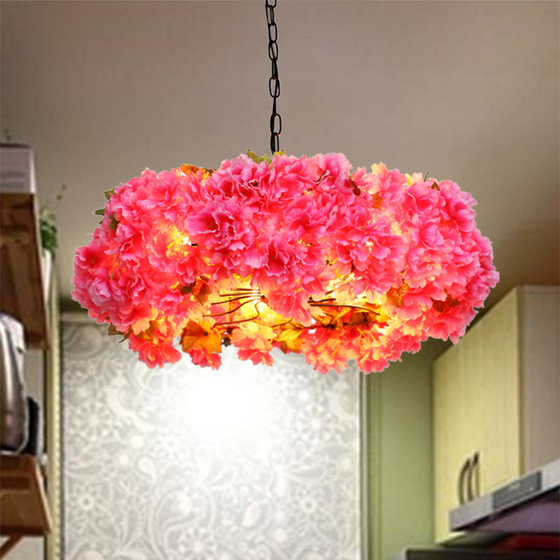 5 Lights Blossom Chandelier Lamp Antique Pink Metal LED Pendant Light for Restaurant, 21.5"/25.5" W