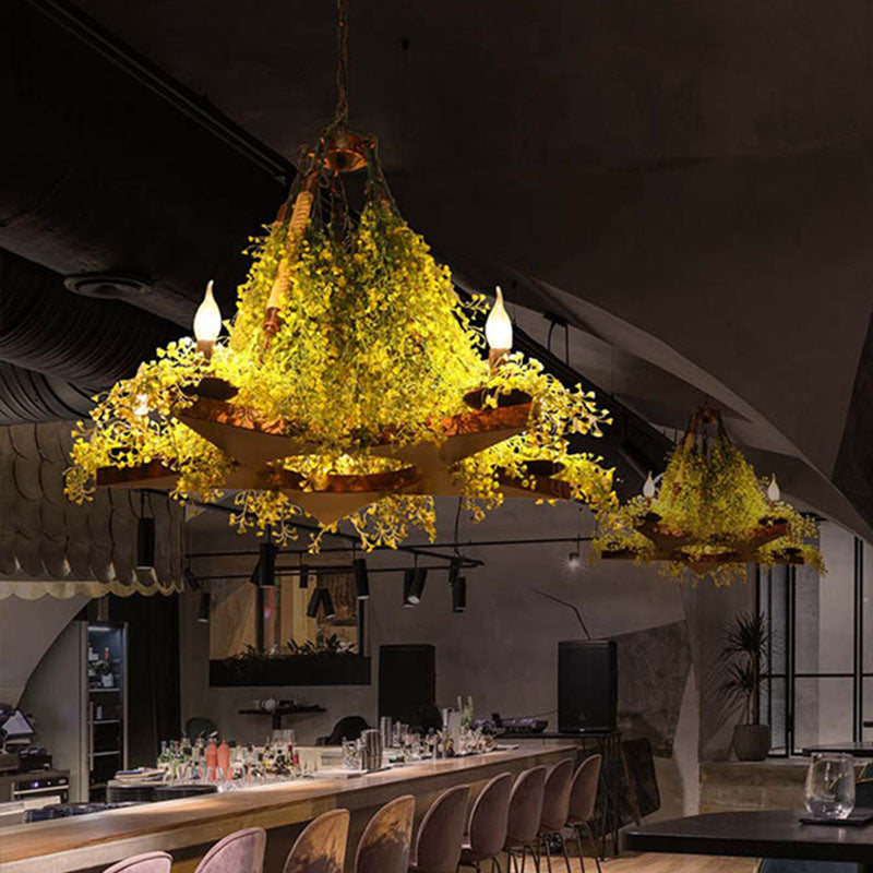 Chandelier de lustre en métal industriel 5 lumières Restaurant le plafond de l'usine LED en vert