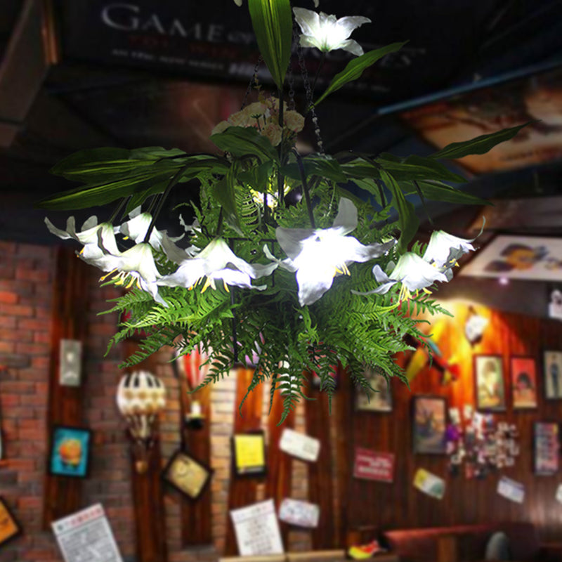 12 Heads Metal Pendant Chandelier Industrial Green Lily Restaurant LED Down Lighting