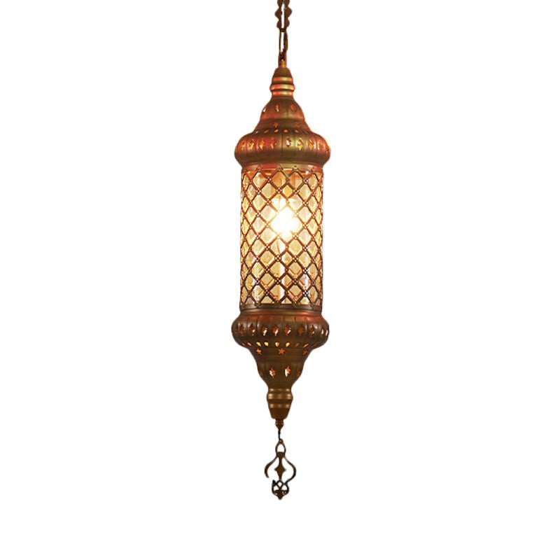1 Bulb Lantern Hanging Pendant Light Traditional Red/Yellow/Blue Glass Ceiling Suspension Lamp for Restaurant