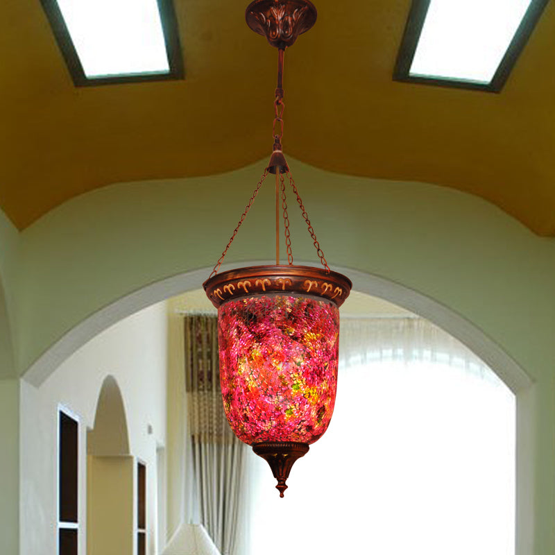 Corte de vidrio rojo colgante Urna 1 Luz de iluminación vintage de luz para el pasillo