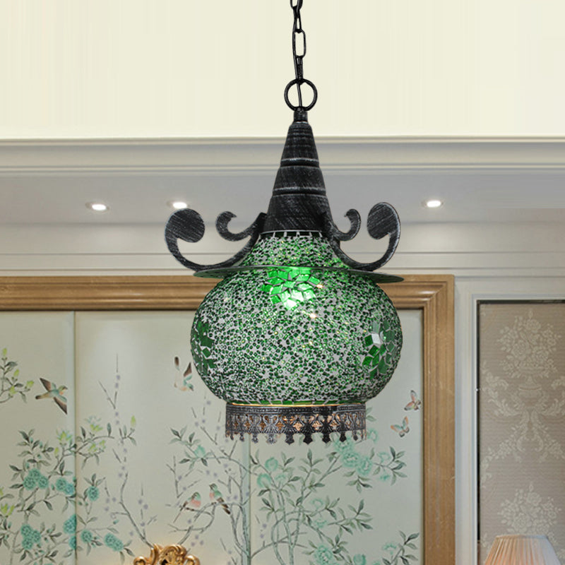 Bohemia Ball Drop Lamp 1 hoofd Handgemaakte gebrandschilderd glazen hanglampje in beige/geel/groen