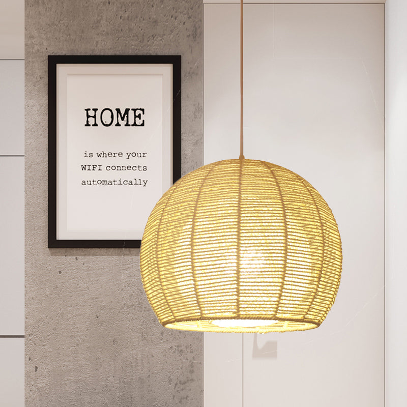 Lampada da soffitto cinese 1 testa di beige sfera lampada appesa con tonalità di bambù