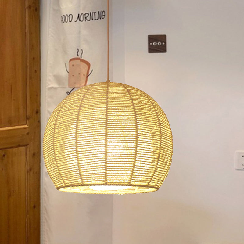 Lampada da soffitto cinese 1 testa di beige sfera lampada appesa con tonalità di bambù