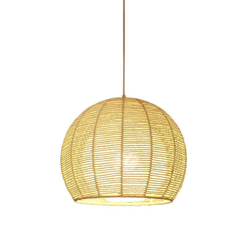 Lampada da soffitto cinese 1 testa di beige sfera lampada appesa con tonalità di bambù