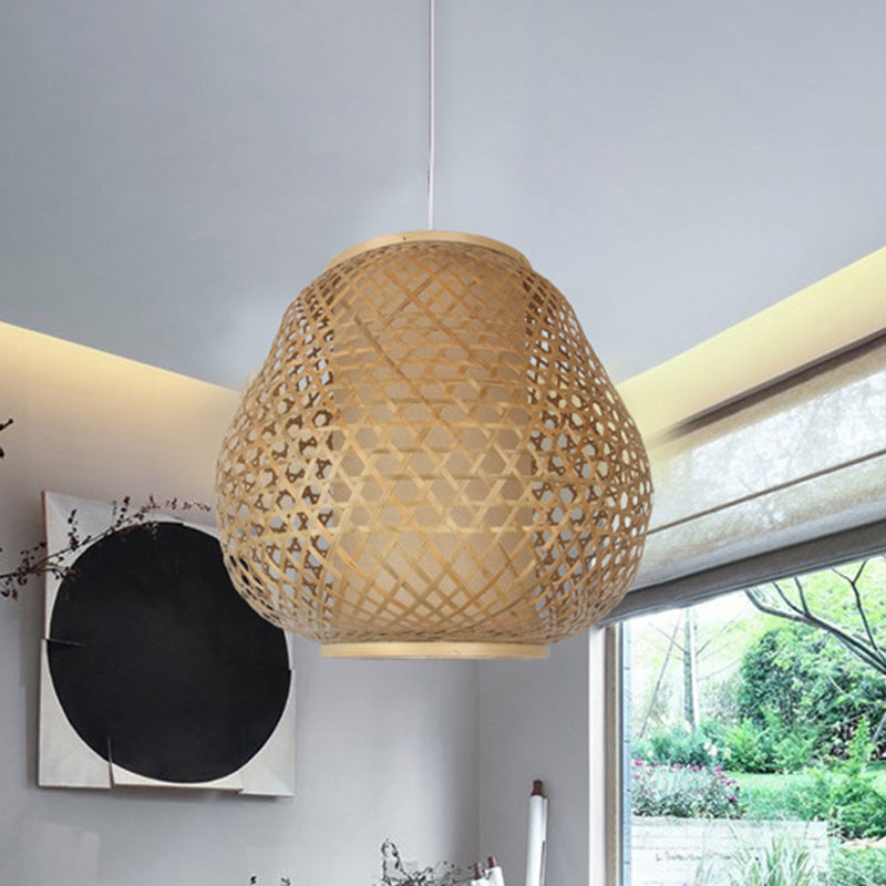 Asian 1 lampadina illuminazione a sospensione BEIGE BEIDROP APPLICO LUCE DEL BAMBOO