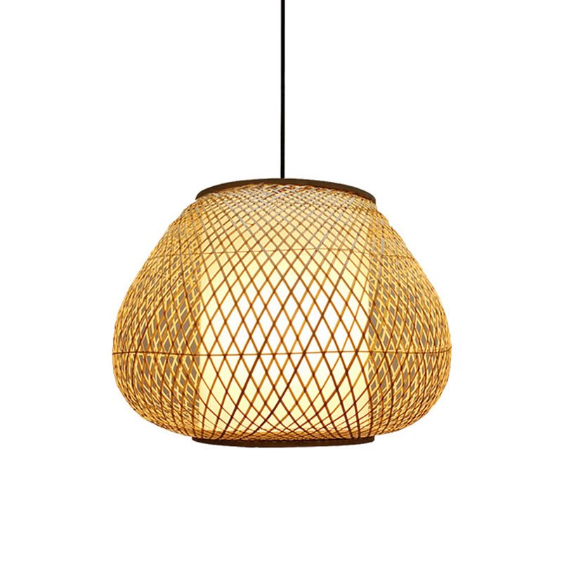 Luce a sospensione per pera Bamboo cinese 1 lampadina BEIGE Apparecchio di illuminazione sospesa per soggiorno