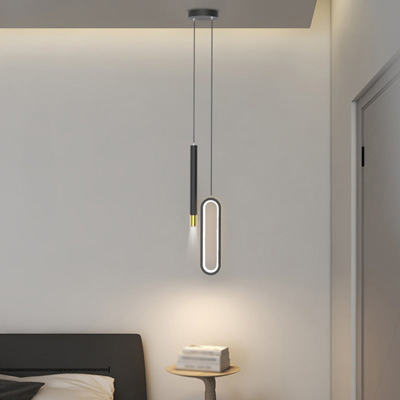 Tubo moderno e pendente ovale da letto leggero da letto leggero soggiorno a led in alluminio nero pendente