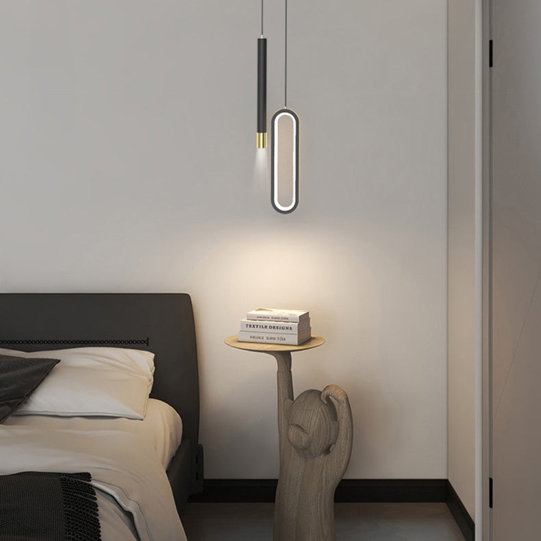 Tubo moderno e pendente ovale da letto leggero da letto leggero soggiorno a led in alluminio nero pendente