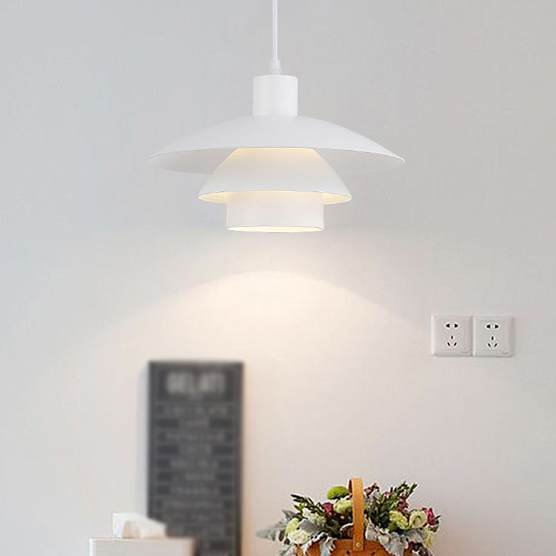 1 bulbo 3 strati design kit lampada sospesa kit ciondolo in metallo bianco moderno per sala da pranzo