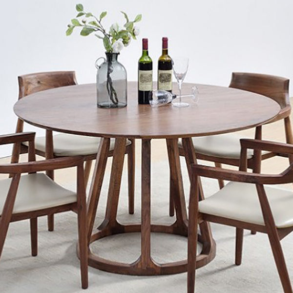 Round Pine Solid Wood Table Modern Dining Table with Wooden Pedestal for Restaurant