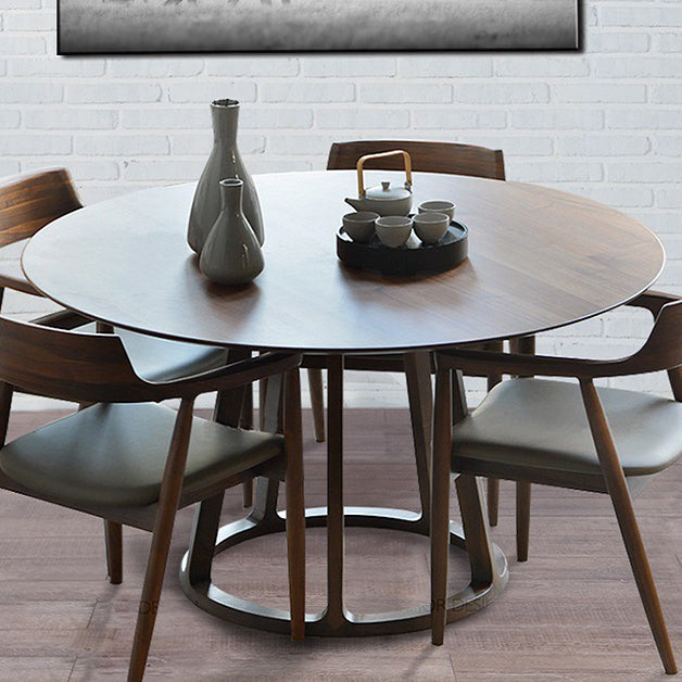 Round Pine Solid Wood Table Modern Dining Table with Wooden Pedestal for Restaurant