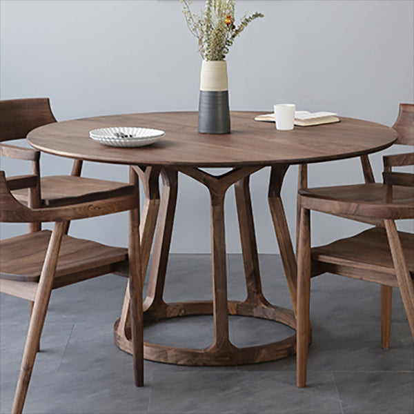 Round Pine Solid Wood Table Modern Dining Table with Wooden Pedestal for Restaurant