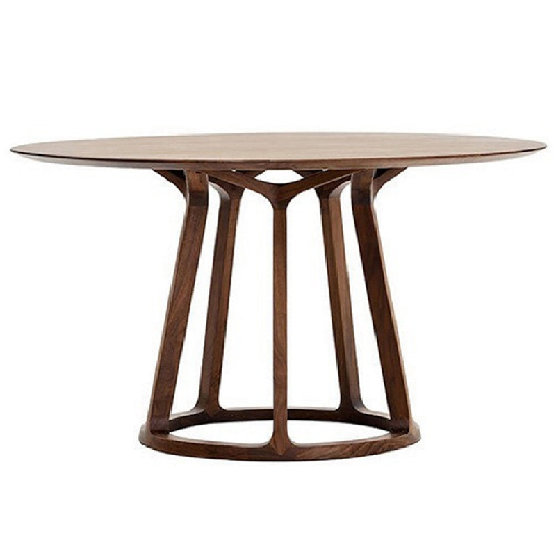 Round Pine Solid Wood Table Modern Dining Table with Wooden Pedestal for Restaurant