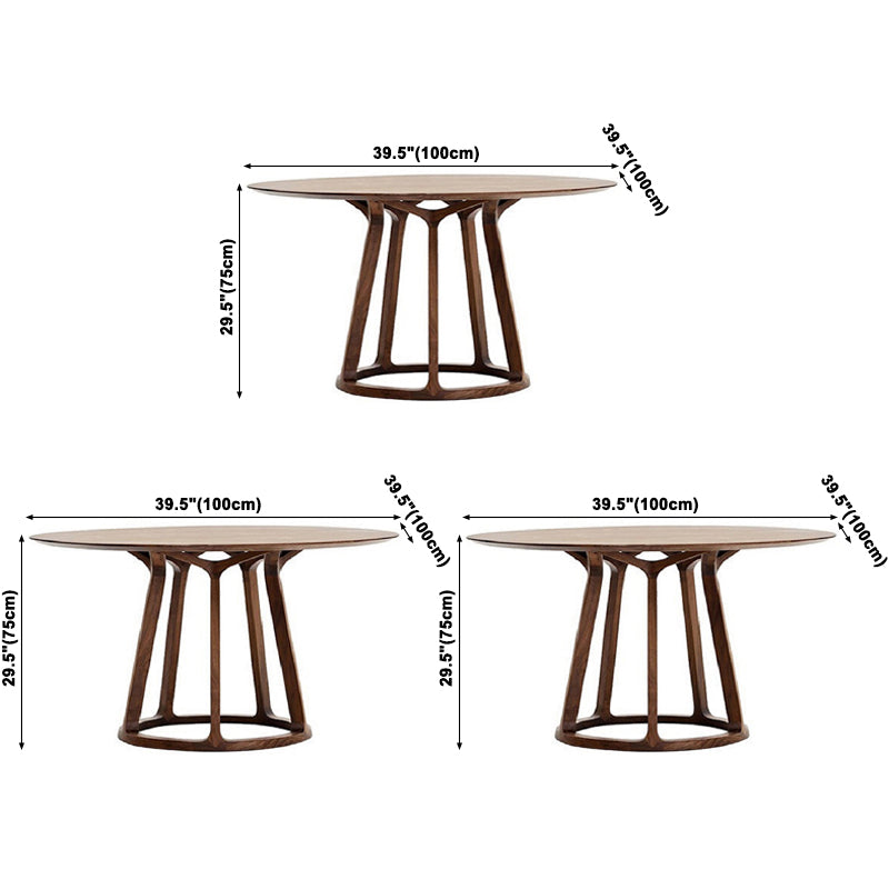 Table à manger en bois massif en pin rond avec piédestal en bois pour restaurant