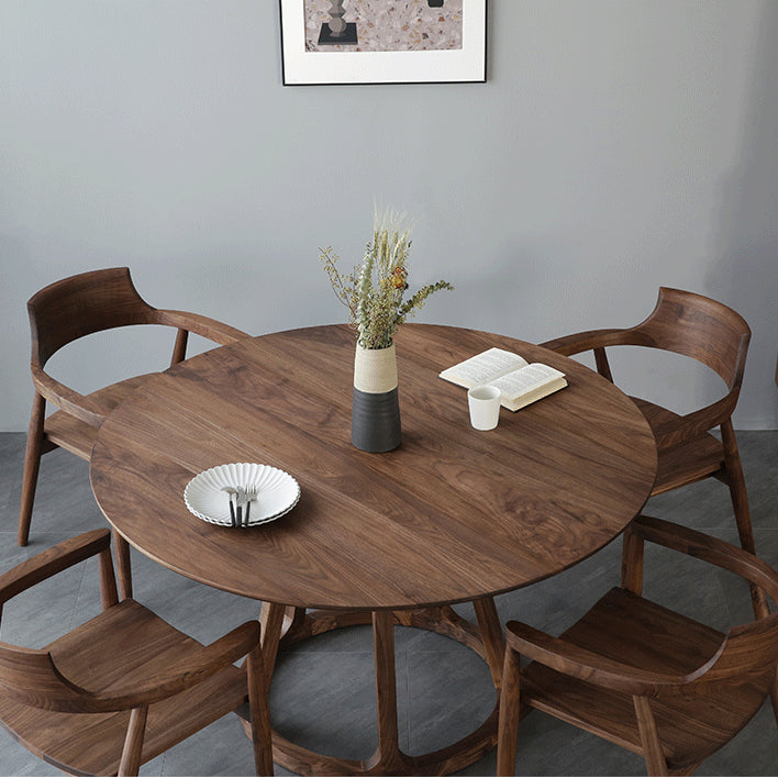 Round Pine Solid Wood Table Modern Dining Table with Wooden Pedestal for Restaurant