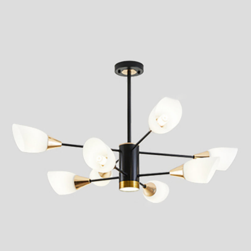 Modern Chandelier with Opal Frosted Glass Shade Black Pendant Lighting for Dining Room Bedroom