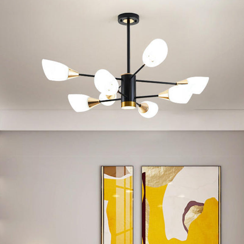 Modern Chandelier with Opal Frosted Glass Shade Black Pendant Lighting for Dining Room Bedroom