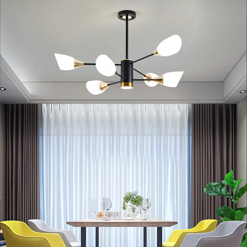 Modern Chandelier with Opal Frosted Glass Shade Black Pendant Lighting for Dining Room Bedroom