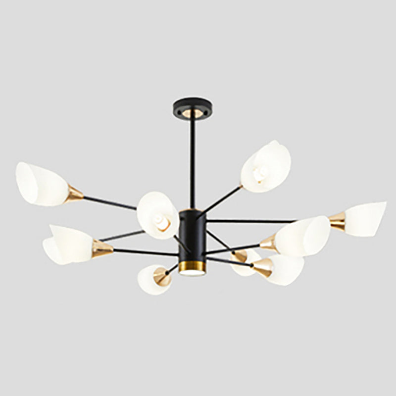 Modern Chandelier with Opal Frosted Glass Shade Black Pendant Lighting for Dining Room Bedroom