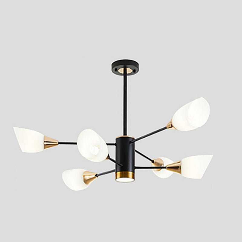 Modern Chandelier with Opal Frosted Glass Shade Black Pendant Lighting for Dining Room Bedroom