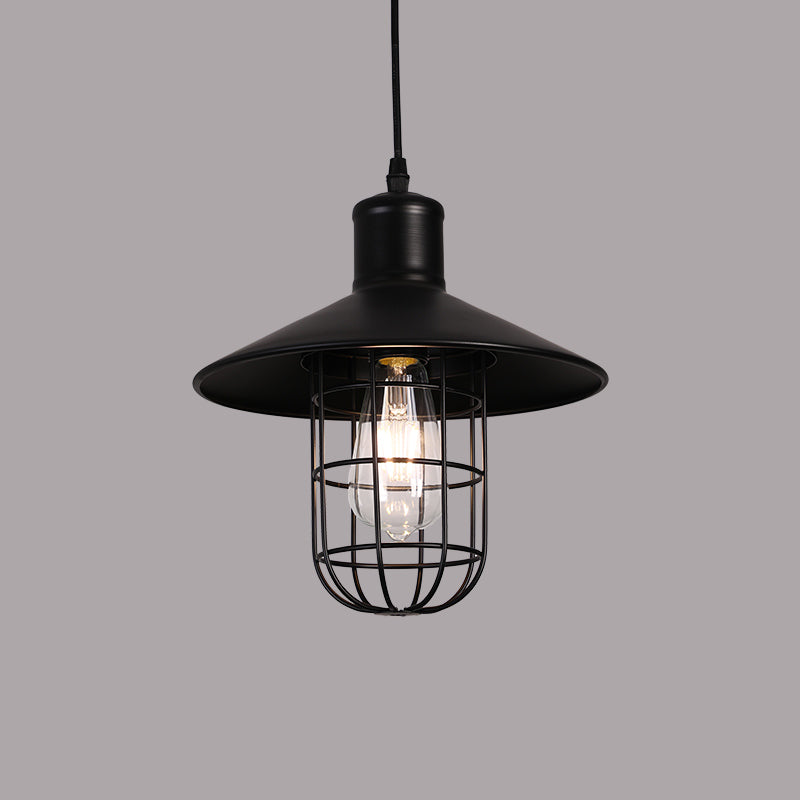 Pendants contemporains, luminaire pendentif en métal industriel en métal à 1 lumière en noir